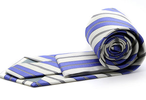 Mens Dads Classic Purple Striped Pattern Business Casual Necktie & Hanky Set F-10 - Ferrecci USA 