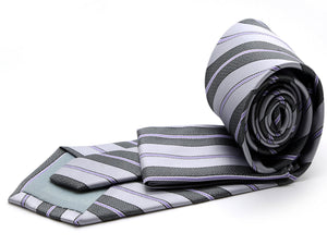 Mens Dads Classic Purple Striped Pattern Business Casual Necktie & Hanky Set F-4 - Ferrecci USA 