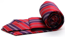 Load image into Gallery viewer, Mens Dads Classic Red Striped Pattern Business Casual Necktie &amp; Hanky Set F-5 - Ferrecci USA 
