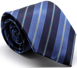 Mens Dads Classic Turquoise Striped Pattern Business Casual Necktie & Hanky Set F-6 - Ferrecci USA 