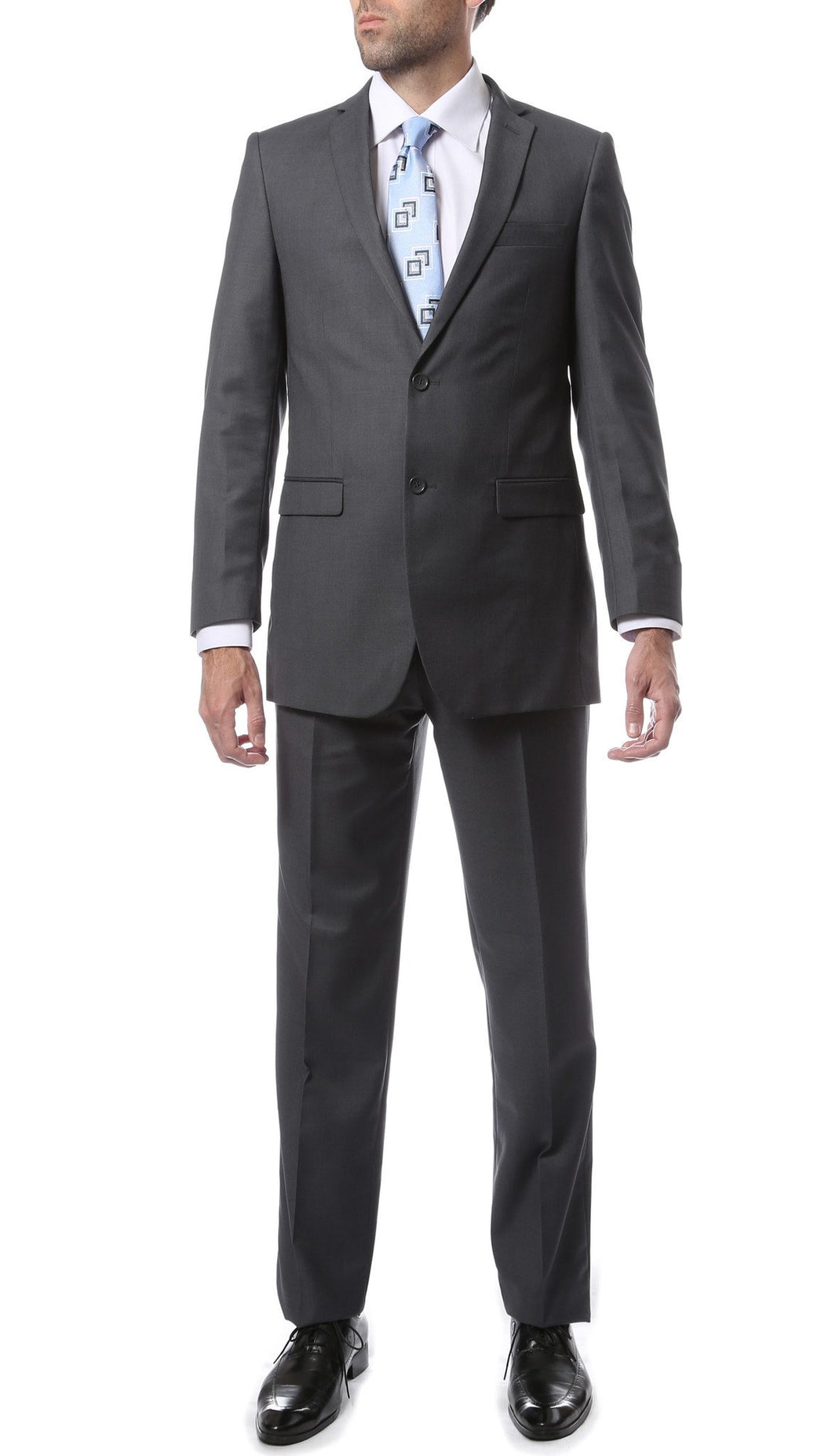 Mens 2 Button Heather Grey Regular Fit Suit - Ferrecci USA 
