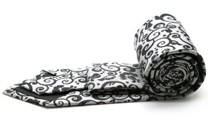Mens Dads Classic White Paisley Pattern Business Casual Necktie & Hanky Set FO-4 - Ferrecci USA 