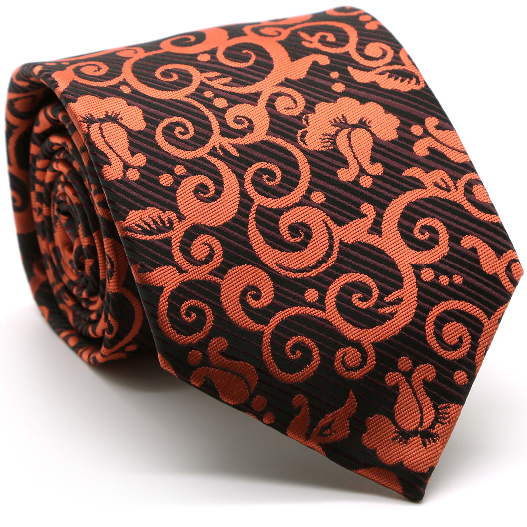 Mens Dads Classic Orange Paisley Pattern Business Casual Necktie & Hanky Set FO-5 - Ferrecci USA 