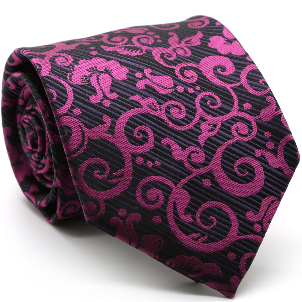 Mens Dads Classic Purple Paisley Pattern Business Casual Necktie & Hanky Set FO-6 - Ferrecci USA 