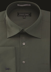 Men's French Cuff Dress Shirt Spread Collar- Forest Green