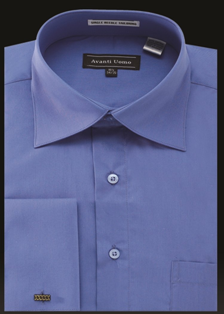 Men's French Cuff Dress Shirt Spread Collar- French Blue