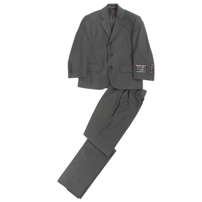 Boys Premium Grey Green Striped 2 Piece Suit - Ferrecci USA 