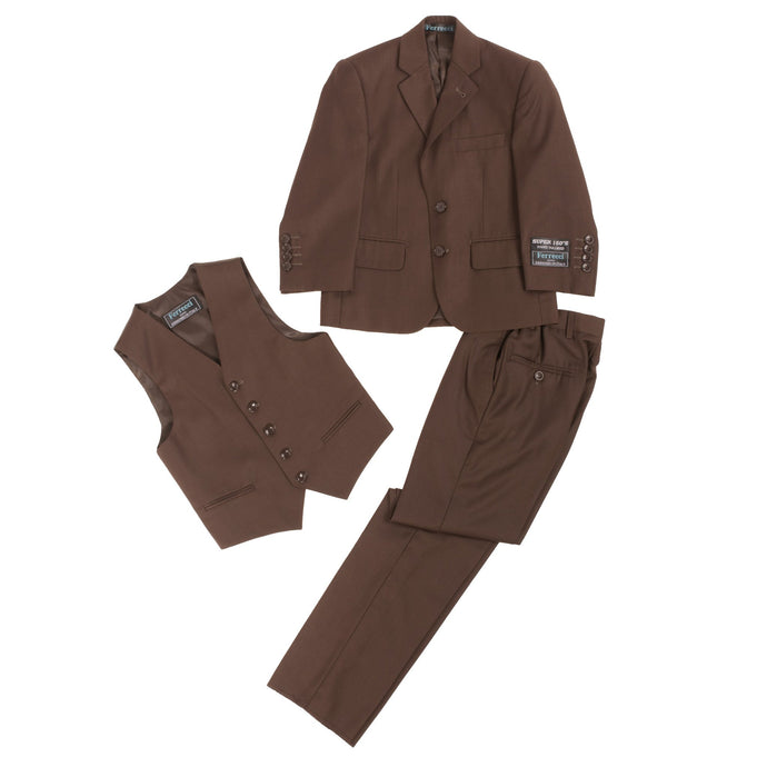 Boys Premium Chocolate Brown 3 Piece Vested Suit - Ferrecci USA 