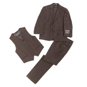 Boys Premium Coffee Brown 3 Piece Vested Suit - Ferrecci USA 