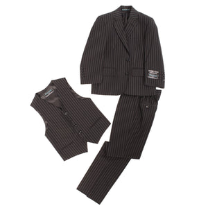 Boys Premium Black Pinstripe 3 Piece Vested Suit - Ferrecci USA 