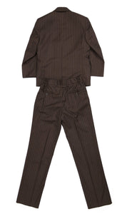 Boys Premium Brown Pinstripe 3 Piece Suit - Ferrecci USA 