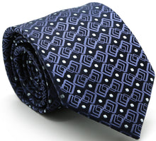 Load image into Gallery viewer, Mens Dads Classic Navy Geometric Pattern Business Casual Necktie &amp; Hanky Set G-2 - Ferrecci USA 
