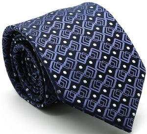 Mens Dads Classic Navy Geometric Pattern Business Casual Necktie & Hanky Set G-2 - Ferrecci USA 