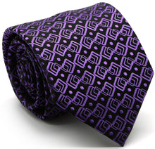 Load image into Gallery viewer, Mens Dads Classic Purple Geometric Pattern Business Casual Necktie &amp; Hanky Set G-3 - Ferrecci USA 
