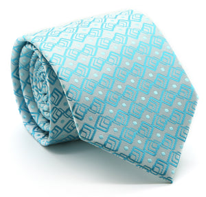Mens Dads Classic Turquoise Geometric Pattern Business Casual Necktie & Hanky Set G-6 - Ferrecci USA 