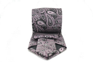Mens Dads Classic Black Pink Paisley Pattern Business Casual Necktie & Hanky Set GF-2 - Ferrecci USA 