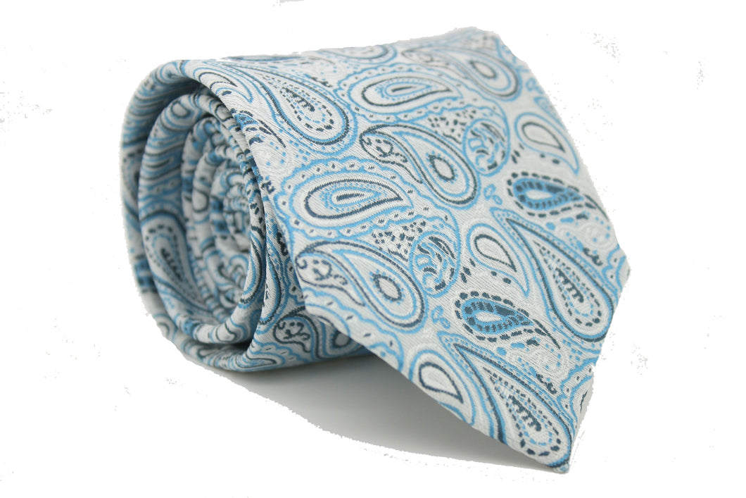 Mens Dads Classic Turquoise Paisley Pattern Business Casual Necktie & Hanky Set GF-5 - Ferrecci USA 