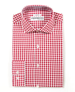 Red Gingham Check Slim Fit Shirt - Ferrecci USA 