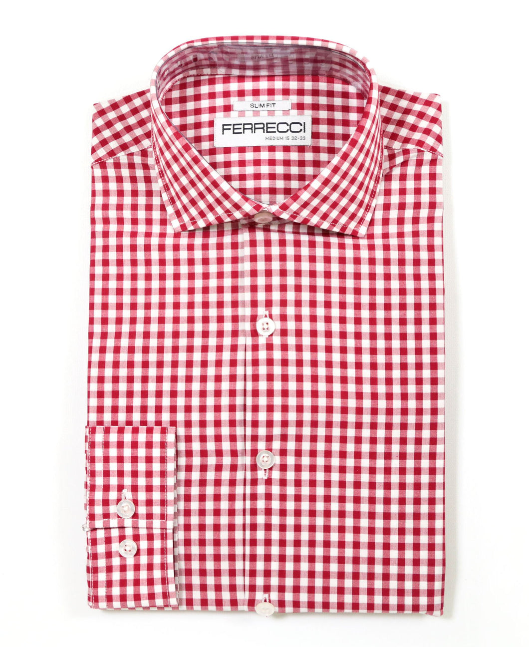 Red Gingham Check Dress Shirt - Slim Fit - Ferrecci USA 