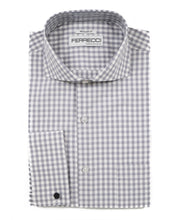 Load image into Gallery viewer, Grey Gingham Check French Cuff Regular Fit Shirt - Ferrecci USA 
