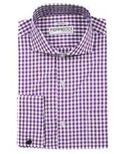 Load image into Gallery viewer, Purple Gingham Check French Cuff Dress Shirt - Regular Fit - Ferrecci USA 
