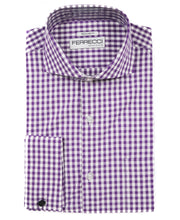 Load image into Gallery viewer, Purple Gingham Check French Cuff Regular Fit Shirt - Ferrecci USA 
