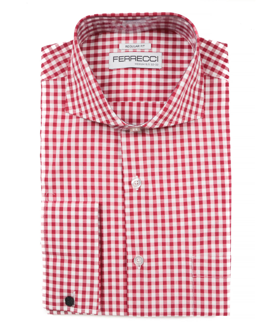 Red Gingham Check French Cuff Dress Shirt - Regular Fit - Ferrecci USA 