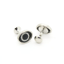 Load image into Gallery viewer, Silvertone Evil Eye Glass Stone Cuff Links With Jewelry Box - Ferrecci USA 
