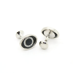 Silvertone Evil Eye Glass Stone Cuff Links With Jewelry Box - Ferrecci USA 