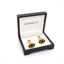 Load image into Gallery viewer, Goldtone Evil Eye Glass Stone Cuff Links With Jewelry Box - Ferrecci USA 
