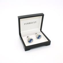 Load image into Gallery viewer, Silvertone Blue Sway Gemstone Cuff Links With Jewelry Box - Ferrecci USA 

