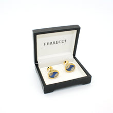 Load image into Gallery viewer, Goldtone Blue Sway Gemstone Cuff Links With Jewelry Box - Ferrecci USA 
