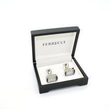 Load image into Gallery viewer, Silvertone Blue Glass Stone Cuff Links With Jewelry Box - Ferrecci USA 
