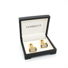 Load image into Gallery viewer, Goldtone Blue Glass Stone Cuff Links With Jewelry Box - Ferrecci USA 
