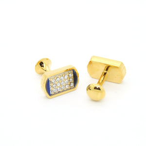 Goldtone Blue Glass Stone Cuff Links With Jewelry Box - Ferrecci USA 