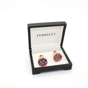 goldtone Purple Glass Stone Cuff Links With Jewelry Box - Ferrecci USA 