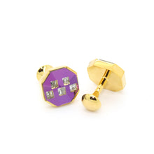 Load image into Gallery viewer, goldtone Purple Glass Stone Cuff Links With Jewelry Box - Ferrecci USA 
