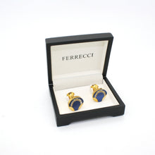 Load image into Gallery viewer, Goldtone Blue Glass Cuff Links With Jewelry Box - Ferrecci USA 
