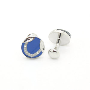 Silvertone Blue Glass Cuff Links With Jewelry Box - Ferrecci USA 