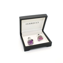 Load image into Gallery viewer, Silvertone Purple Glass Cuff Links With Jewelry Box - Ferrecci USA 
