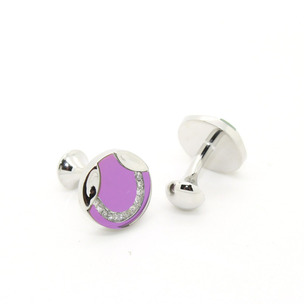 Silvertone Purple Glass Cuff Links With Jewelry Box - Ferrecci USA 