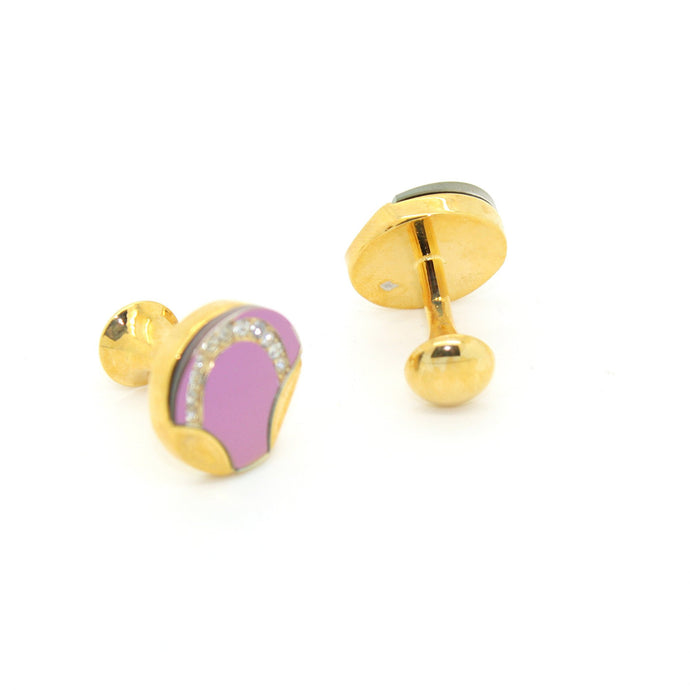 Goldtone Purple Glass Cuff Links With Jewelry Box - Ferrecci USA 