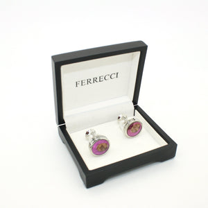 Silvertone Purple Glass Gemstone Cuff Links With Jewelry Box - Ferrecci USA 