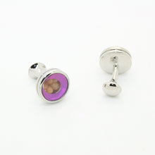 Load image into Gallery viewer, Silvertone Purple Glass Gemstone Cuff Links With Jewelry Box - Ferrecci USA 
