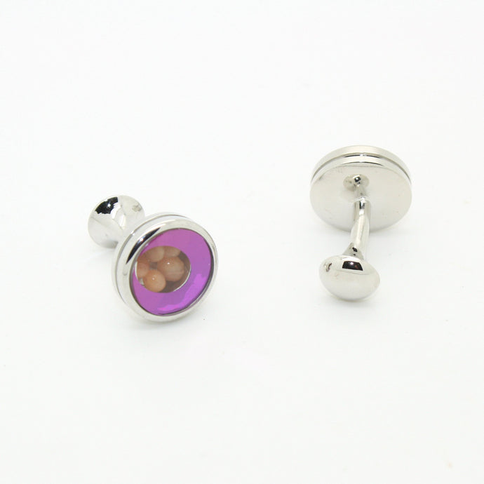 Silvertone Purple Glass Gemstone Cuff Links With Jewelry Box - Ferrecci USA 