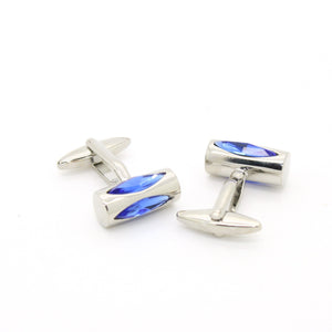 Silvertone Blue Opal Cuff Links With Jewelry Box - Ferrecci USA 