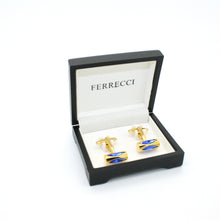 Load image into Gallery viewer, Goldtone Blue Opal Cuff Links With Jewelry Box - Ferrecci USA 
