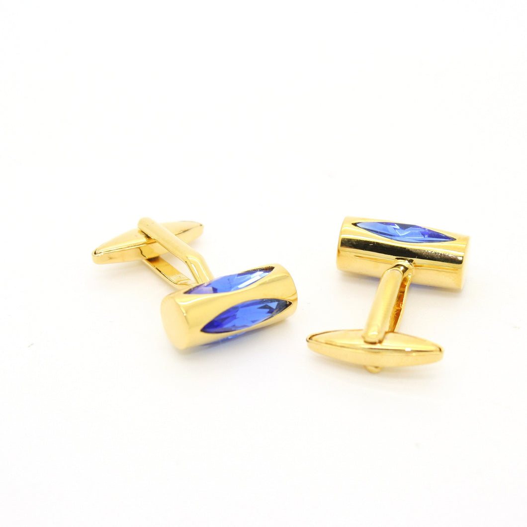 Goldtone Blue Opal Cuff Links With Jewelry Box - Ferrecci USA 