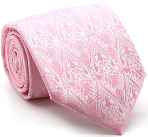 Mens Dads Classic Pink Paisley Pattern Business Casual Necktie & Hanky Set GO-2 - Ferrecci USA 