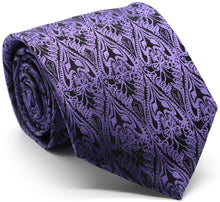 Load image into Gallery viewer, Mens Dads Classic Purple Paisley Pattern Business Casual Necktie &amp; Hanky Set GO-6 - Ferrecci USA 
